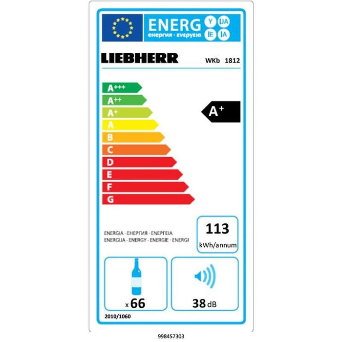 Liebherr WKb 1812 - 66 Bottle Freestanding Dual Temperature Vinothek Wine Cooler energy rating