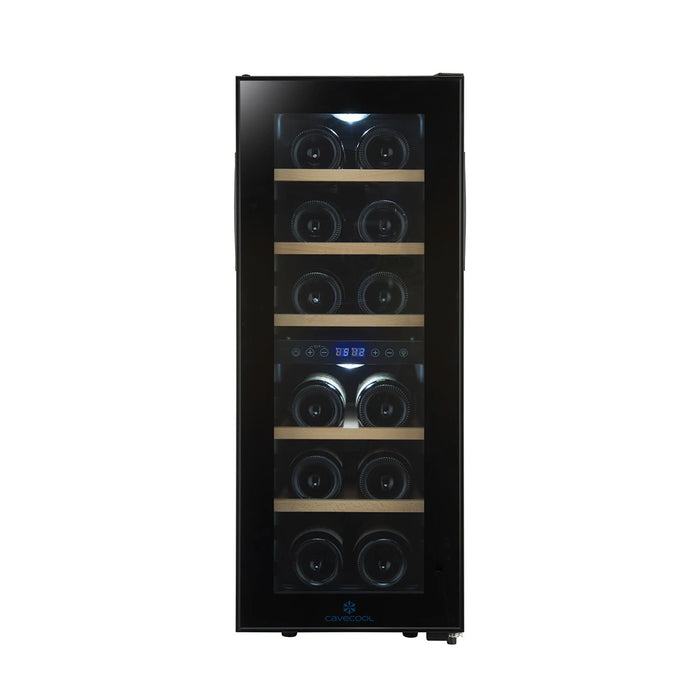 Cavecool Joy Larimar 12 bottle dual zone wine cooler, front view