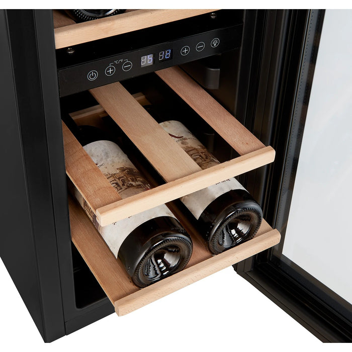 Cavecool Joy Larimar 12 bottle dual zone wine cooler, open door view