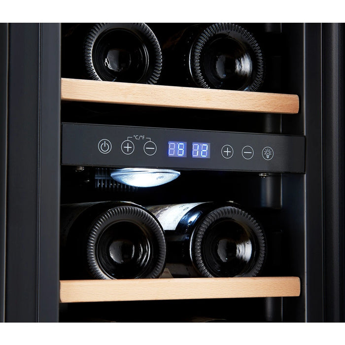 Cavecool Joy Larimar 12 bottle dual zone wine cooler, angled view