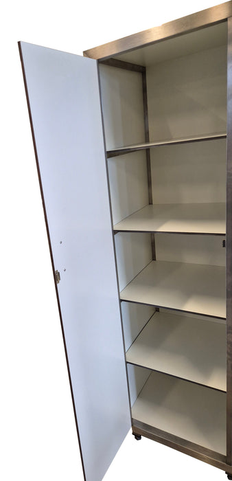 Combisteel stainless steel single door pantry cupboard with five internal shelves view 2