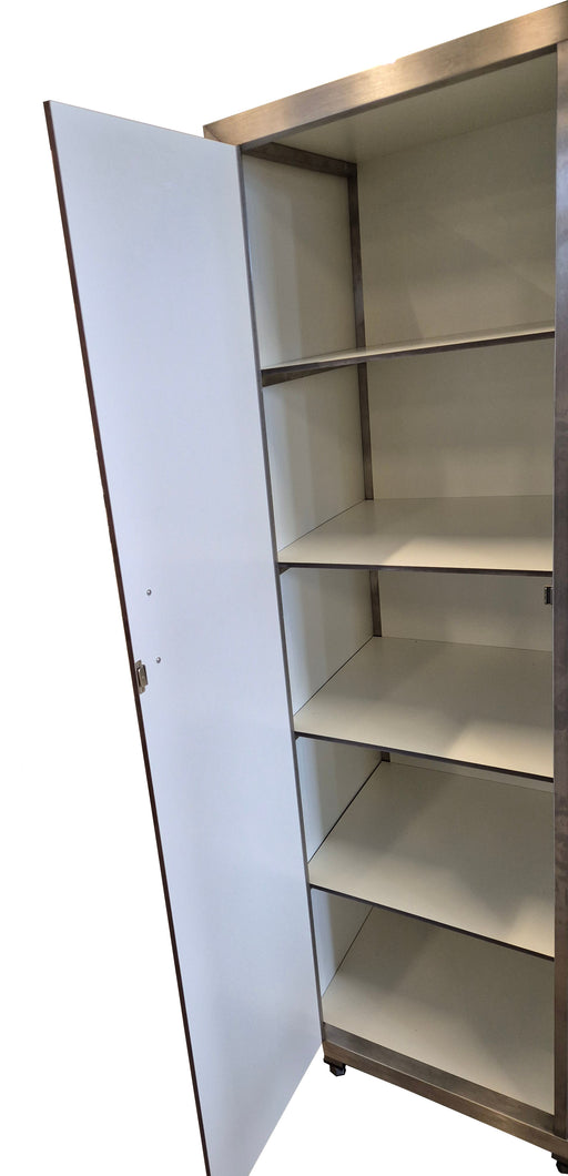 Combisteel stainless steel single door pantry cupboard with five internal shelves view 2
