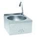 Stainless steel hand washbasin with faucet and knee-operated control