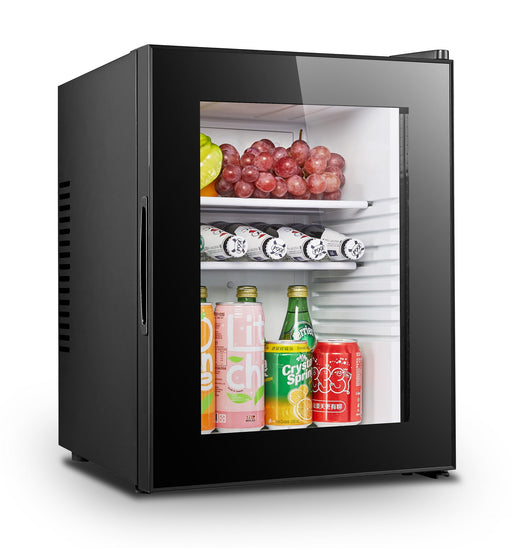 Combisteel MINIBAR 40L black tabletop bottle cooler with glass door and LED interior lighting