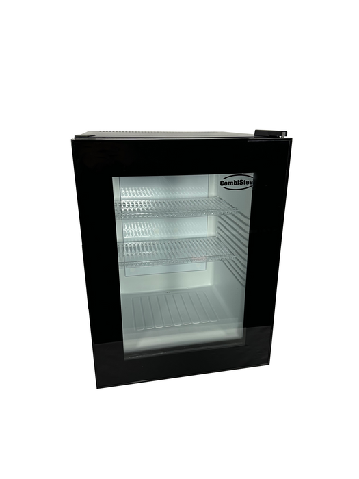 Combisteel MINIBAR 40L black tabletop bottle cooler with glass door and LED interior lighting view 3