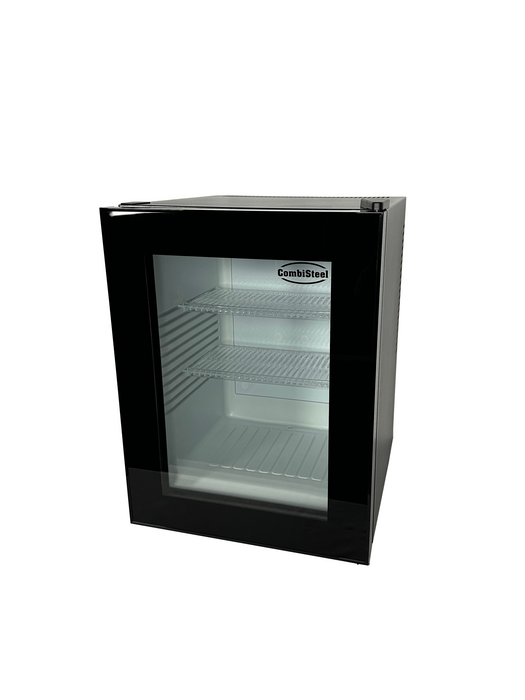 Combisteel MINIBAR 40L black tabletop bottle cooler with glass door and LED interior lighting view 4