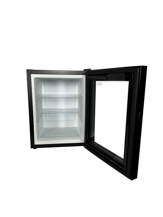 Combisteel MINIBAR 40L black tabletop bottle cooler with glass door and LED interior lighting view 5