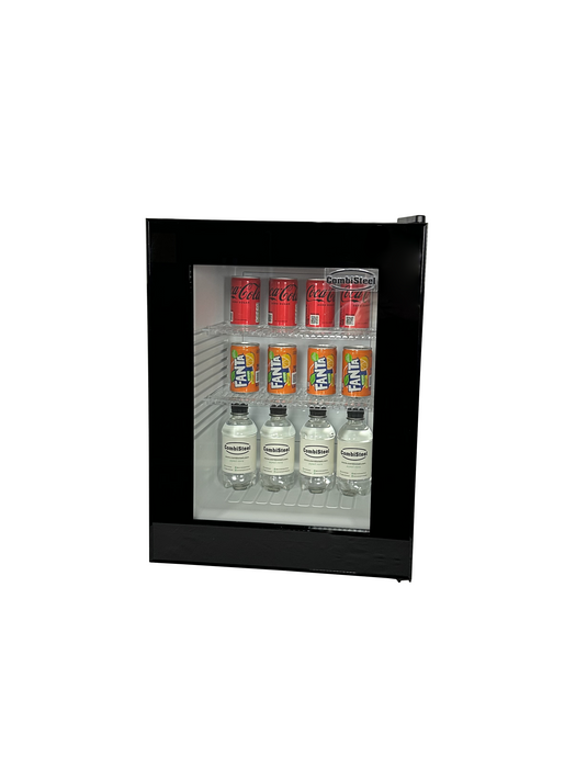 Combisteel MINIBAR 40L black tabletop bottle cooler with glass door and LED interior lighting view 6