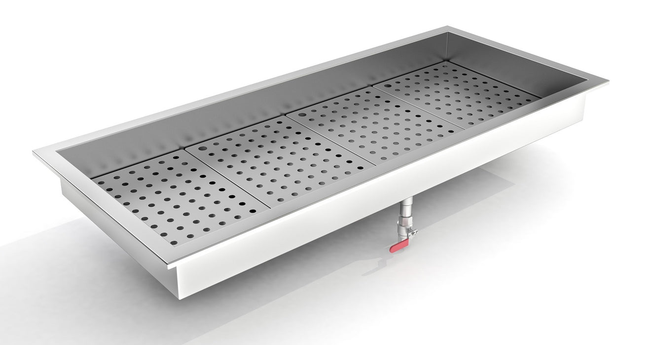 Stainless steel drop-in crushed ice bin for commercial bar and restaurant counters.