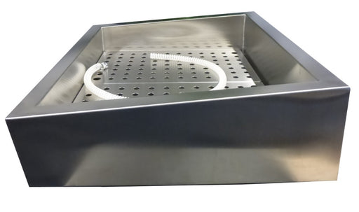 Stainless steel crushed ice bin with incline design and side drain outlet view 2