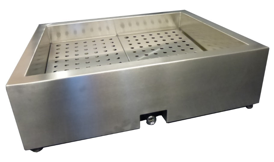 Stainless steel crushed ice bin with incline design and side drain outlet view 3