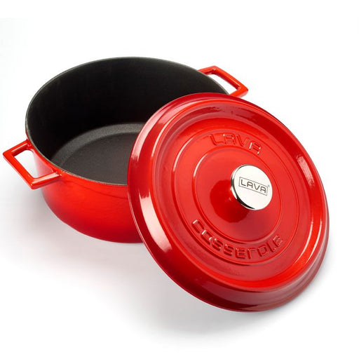 Red cast iron casserole dish with lid, 24cm diameter view 2