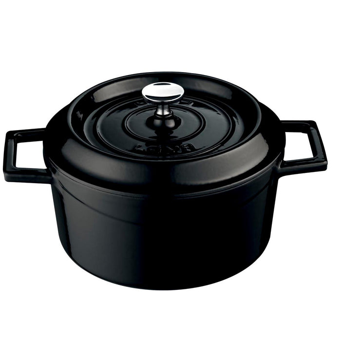 Black Combisteel lava cast iron casserole with lid, 32cm diameter