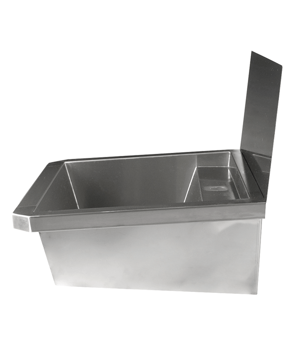 Stainless steel hand wash basin with splash shield and drain plug, 600mm wide view 5