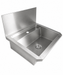 Stainless steel hand wash basin with splash shield and drain plug, 600mm wide view 3