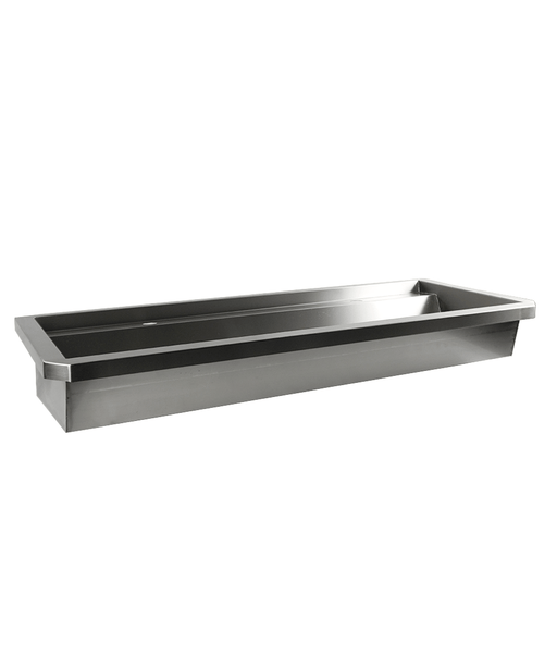 Stainless steel hand wash basin 1200mm wide with splash shield and drain plug view 2