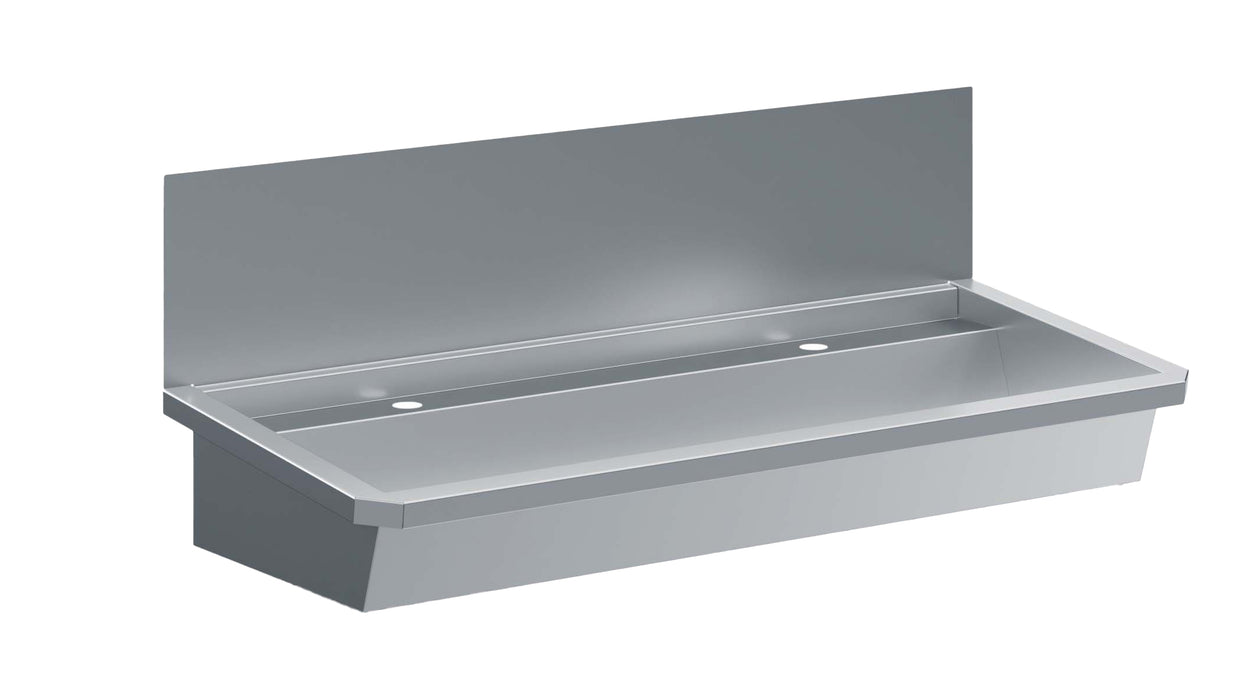 Stainless steel hand wash basin 1200mm wide with splash shield and drain plug