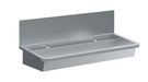 Stainless steel hand wash basin 1200mm wide with splash shield and drain plug