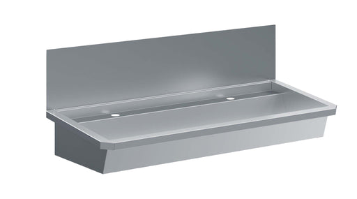 Stainless steel hand wash basin 1200mm wide with splash shield and drain plug