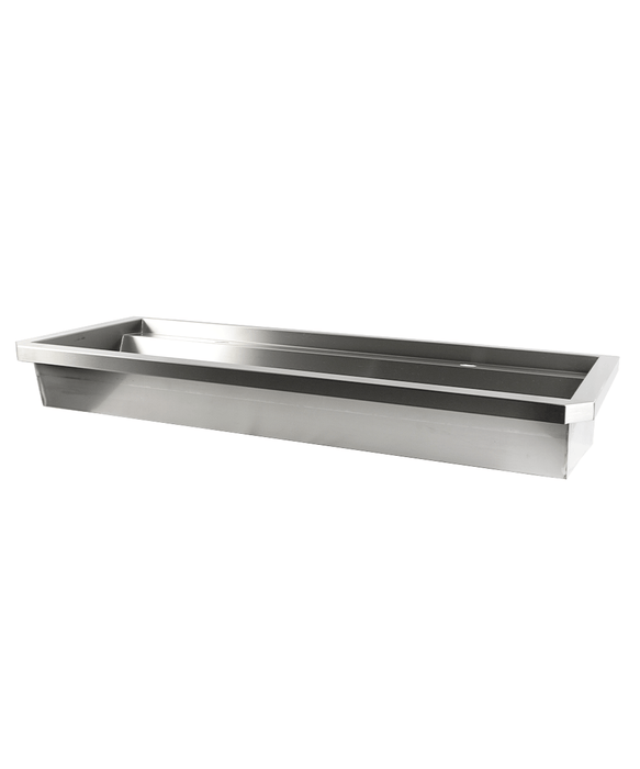Stainless steel hand wash basin 1200mm wide with splash shield and drain plug view 4