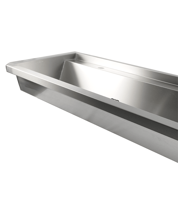 Stainless steel hand wash basin 1200mm wide with splash shield and drain plug view 6