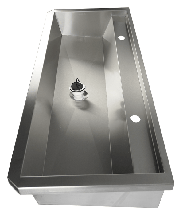 Stainless steel hand wash basin 1200mm wide with splash shield and drain plug view 7