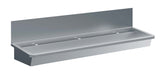 Stainless steel commercial hand wash basin 1800mm wide with 3 tap holes and splash guard