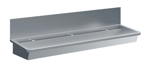 Stainless steel commercial hand wash basin 1800mm wide with 3 tap holes and splash guard