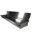 Stainless steel commercial hand wash basin 1800mm wide with 3 tap holes and splash guard view 4