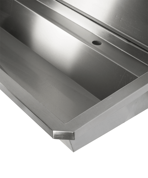 2400mm wide stainless steel hand wash basin with 4 tap holes and splash guard view 2