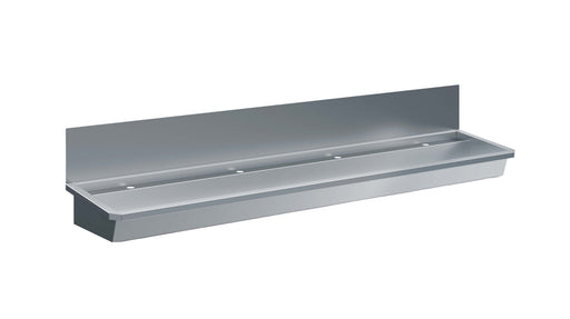 2400mm wide stainless steel hand wash basin with 4 tap holes and splash guard
