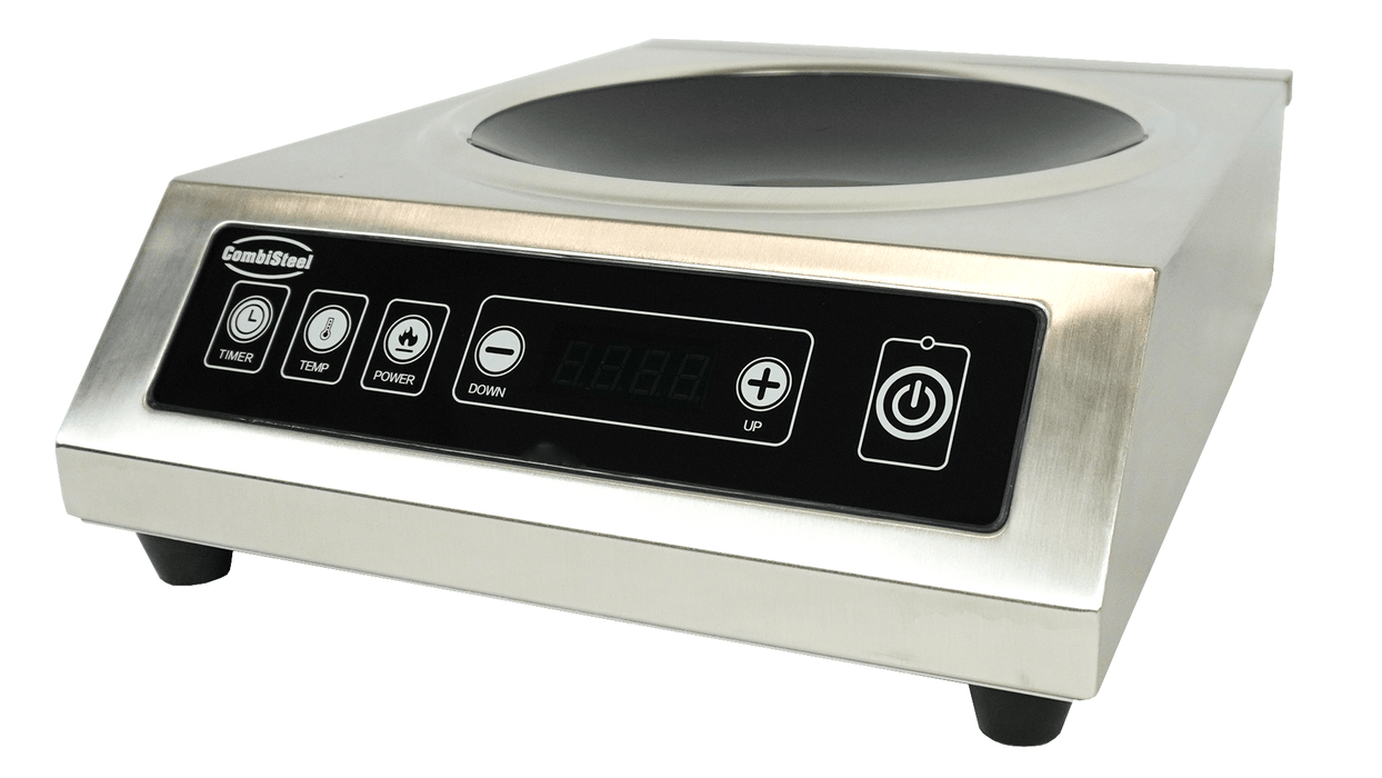 Stainless steel induction wok cooking top with digital control panel view 2