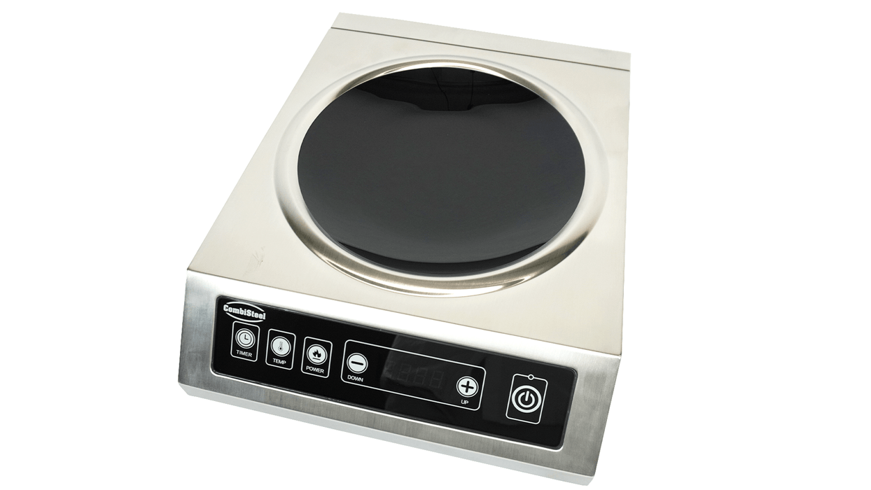 Stainless steel induction wok cooking top with digital control panel view 3
