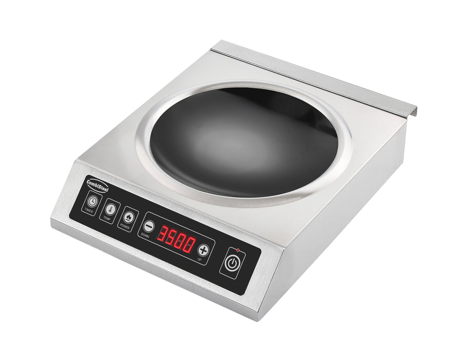 Stainless steel induction wok cooking top with digital control panel