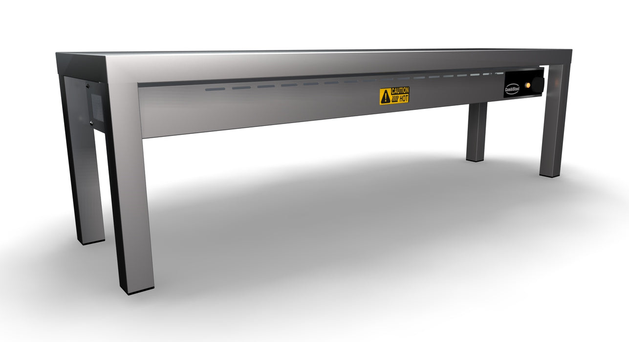 Stainless steel heated overshelf with single shelf and three ceramic heating elements view 2