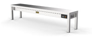 Stainless steel heated overshelf with six ceramic heating elements mounted horizontally.