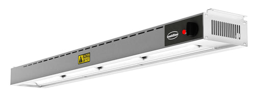 Stainless steel overhead warmer with four ceramic heating elements mounted horizontally