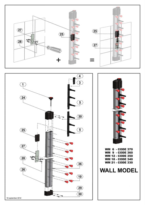 Wall-mounted stainless steel plate rack holding nine plates view 3