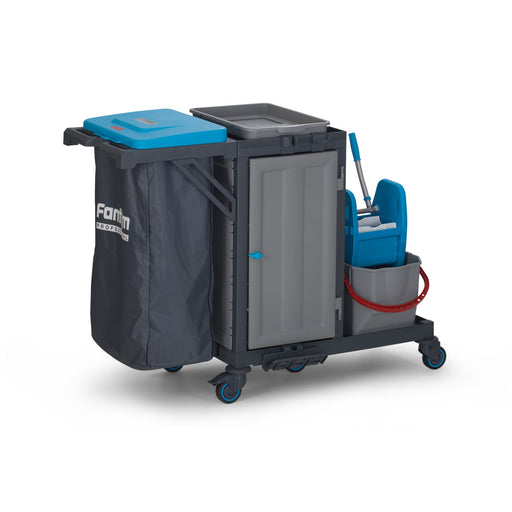 Combisteel PROCART 317 mobile cleaning trolley with mop buckets and storage drawers