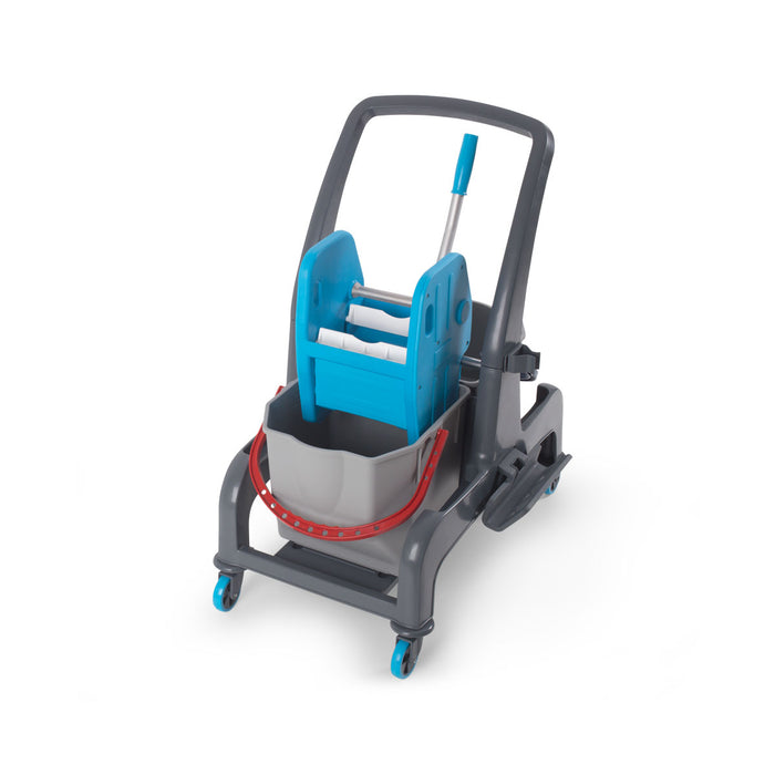Combisteel JET 720S grey cleaning trolley with two mop buckets and wringer attachment view 2