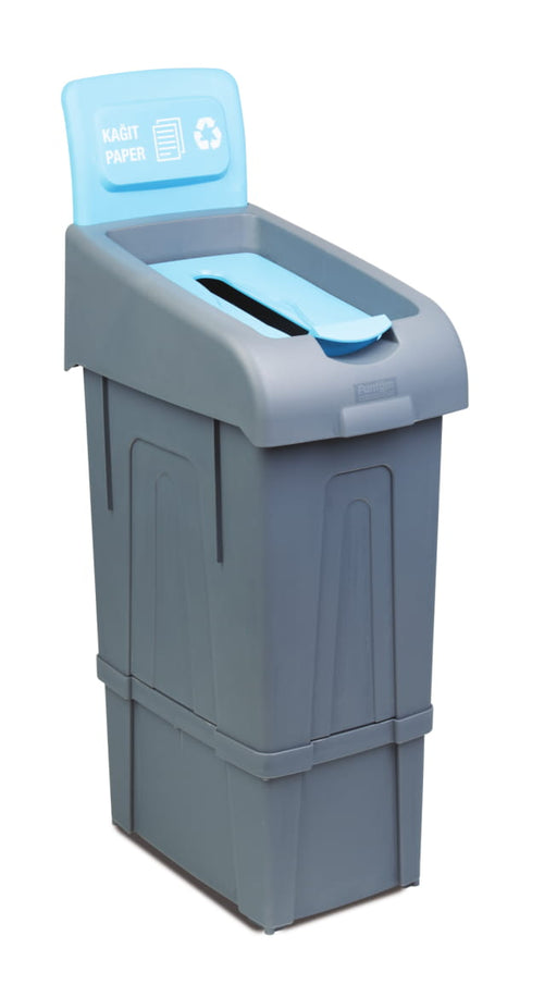 Grey recycling waste bin for paper, 80 litre capacity, front view