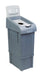 Grey metal recycling waste bin with dimensions 340mm wide, 550mm deep, 1050mm high