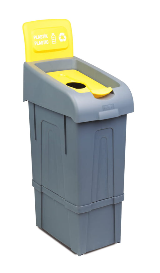 Grey plastic recycling waste bin, 80 litre capacity, 340mm wide.