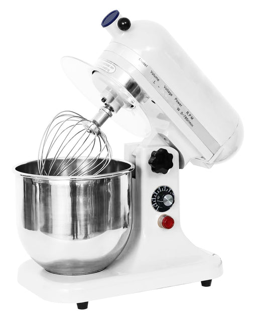 White Combisteel 7 litre tabletop planetary mixer with stainless steel bowl and accessories
