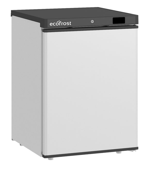 White single door tabletop freezer with digital display and right-hinged door