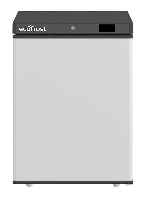 White single door tabletop freezer with digital display and right-hinged door view 2