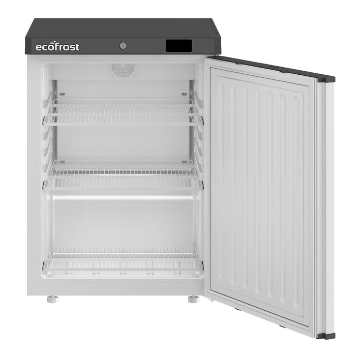 White single door tabletop refrigerator with digital display and right-hinged door view 3