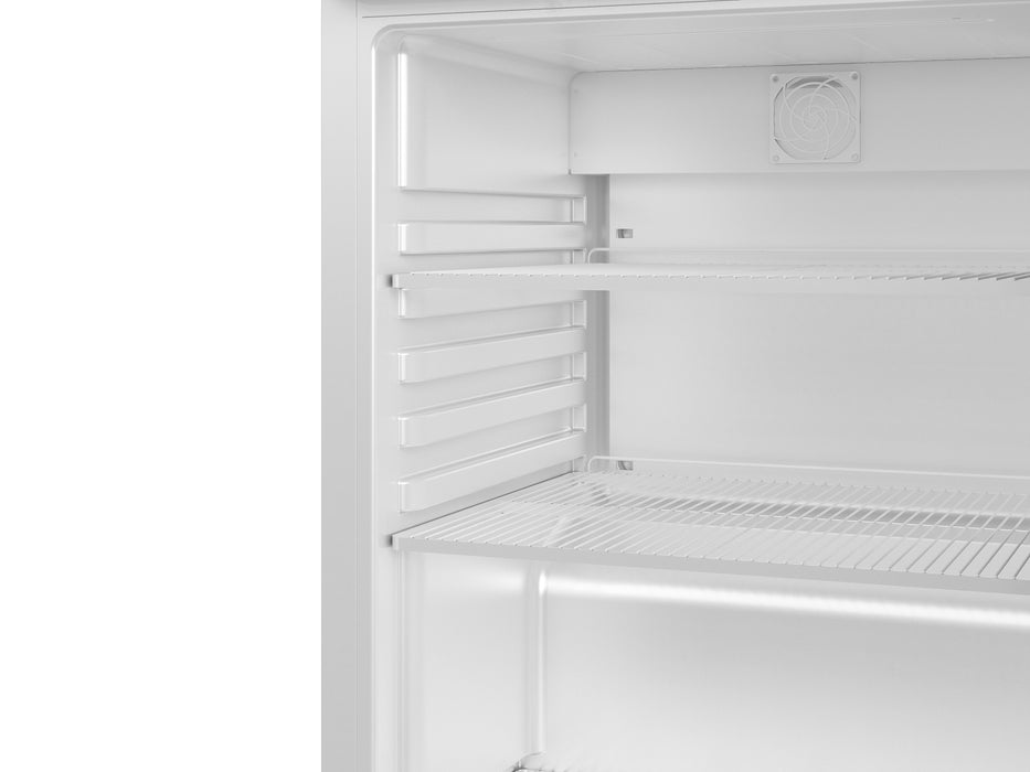 White single door tabletop refrigerator with digital display and right-hinged door view 4