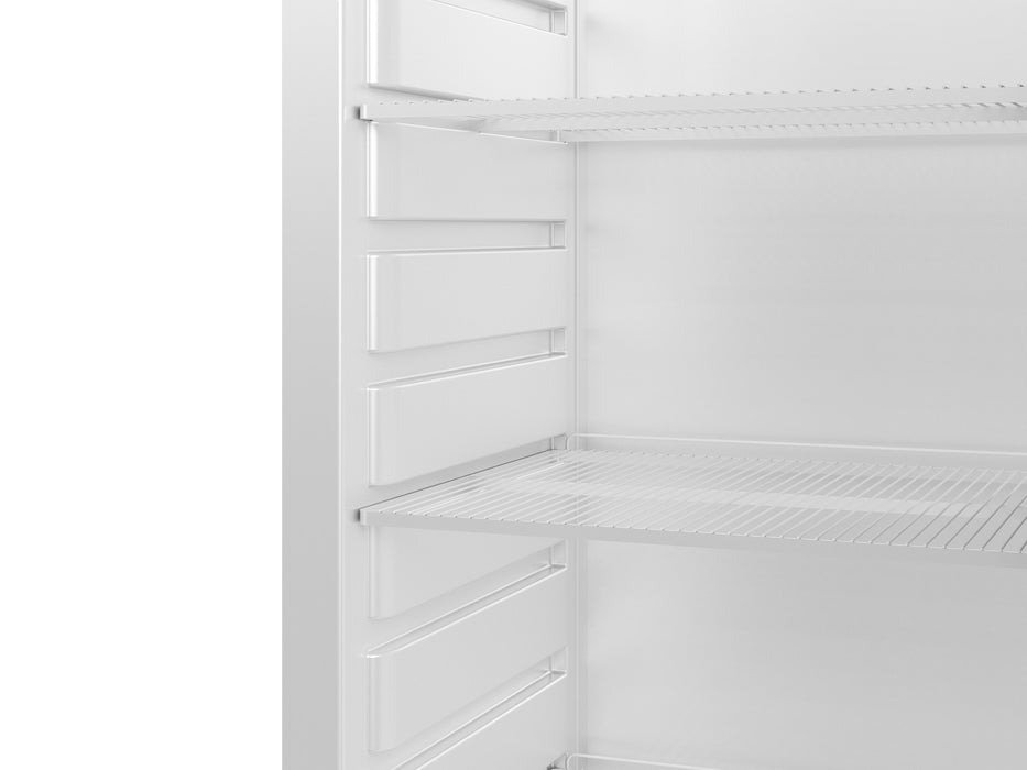 White single door upright refrigerator with digital temperature display and lockable right hand door view 5