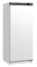 White single door upright refrigerator with digital temperature display and lockable right hand door